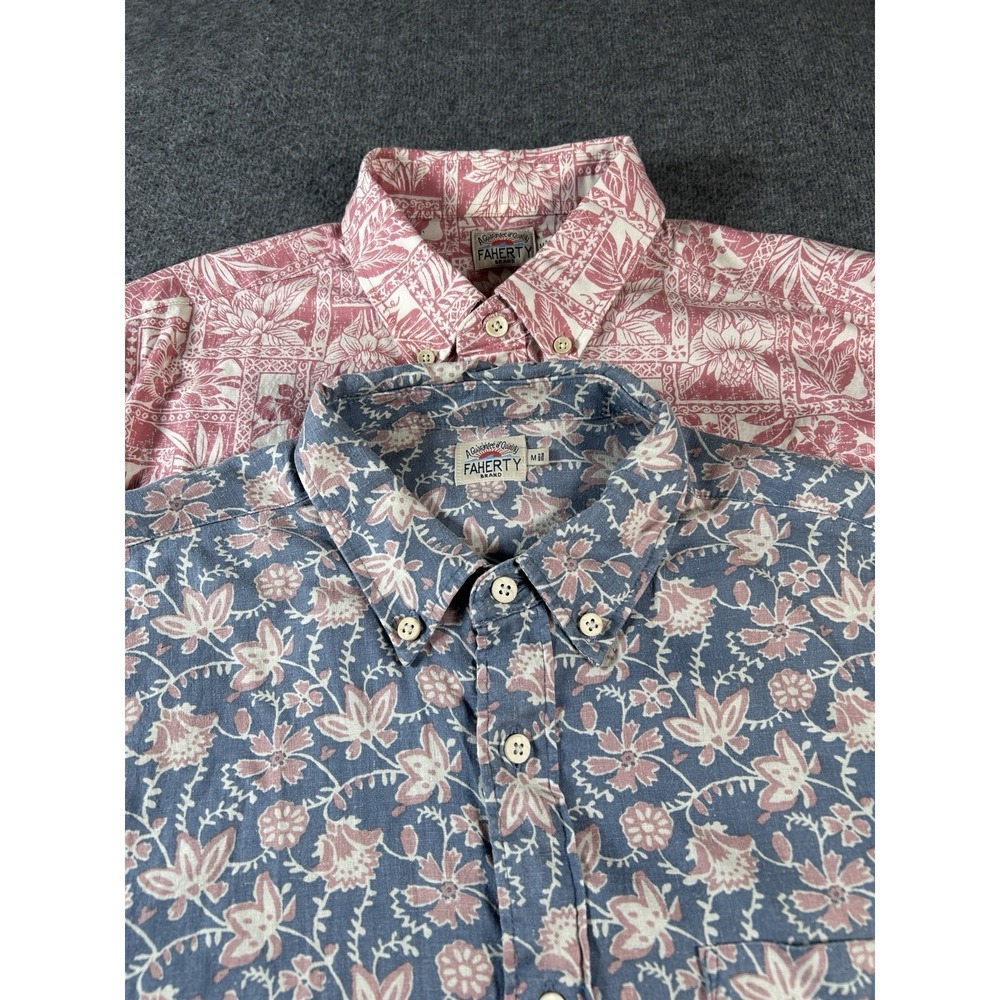 Lot of 2 Faherty Breeze Shirt Mens Medium Organic Cotton Button Up SS